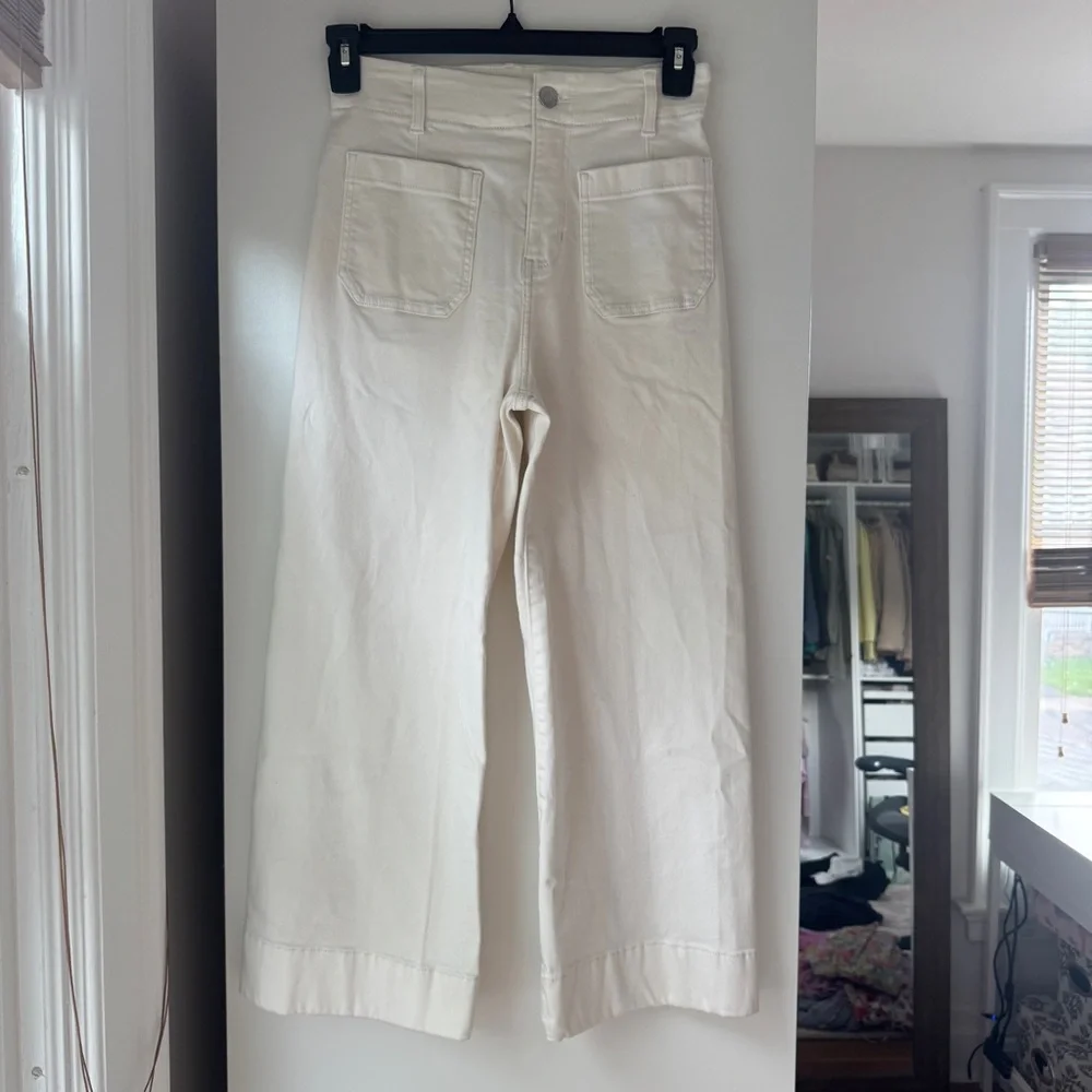 NWOT | LAUREN CONRAD KOHLS STRETCH WHITE SUPER HIGH RISE WIDE LEG CROP JEANS - Picture 2 of 8